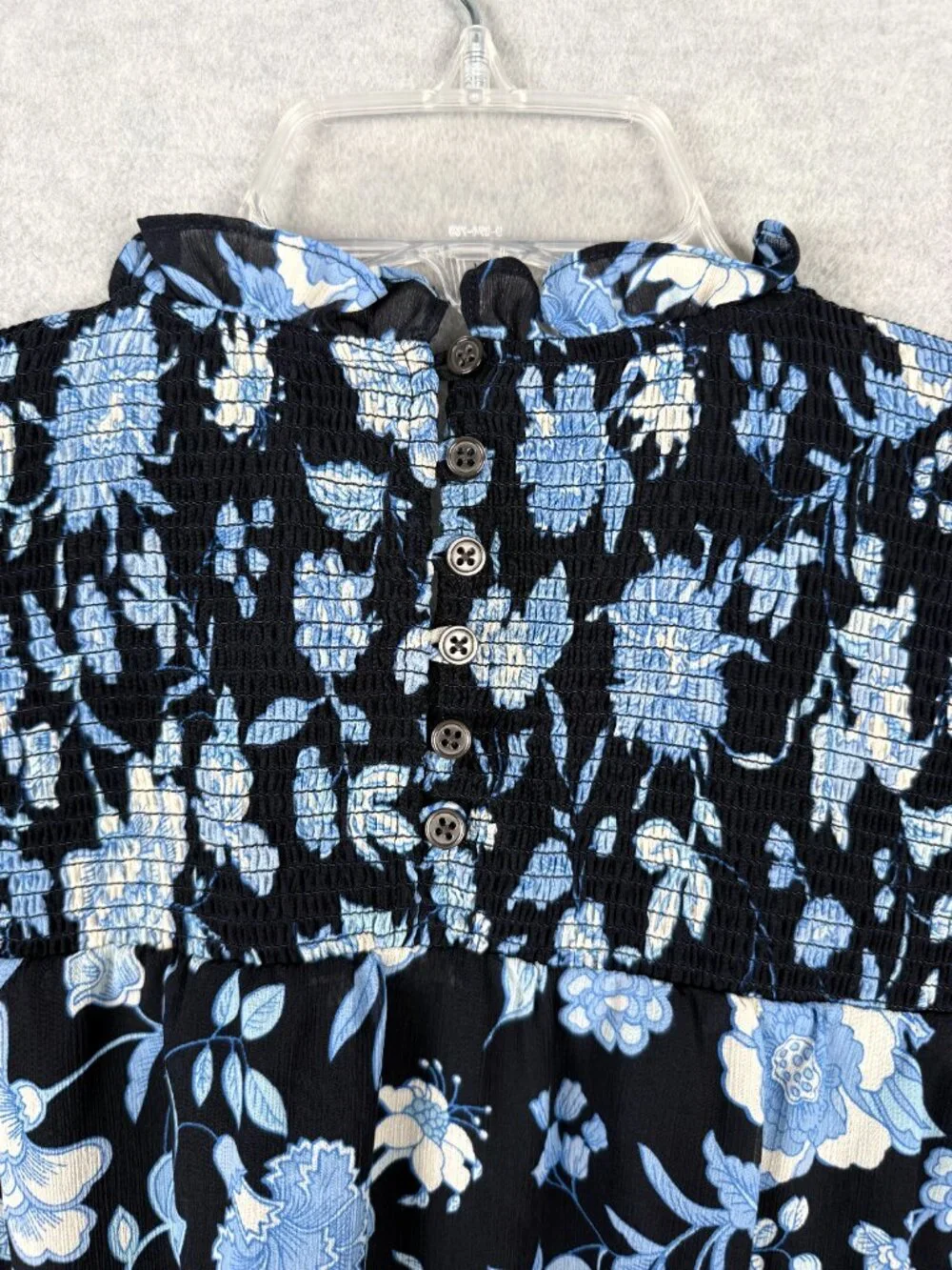 J Crew 3X Smocked Ruffle Neck Chiffon Popover Top Midnight Blue Floral Blouse - Picture 7 of 14